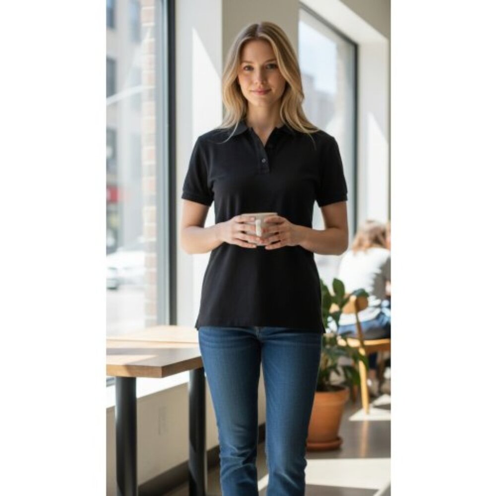 LERNER Black Short Sleeve Polo Top Ladies Medium